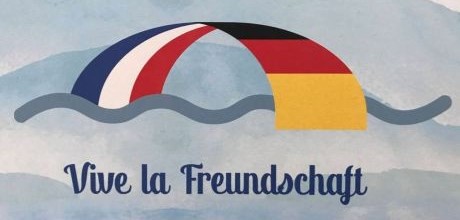 Ein regenbogen in den Farben der deutschen und französischen Flagge.