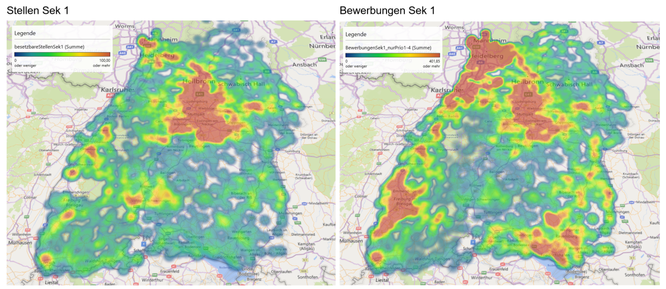 Vergleich von Stellen und Bewerbungen in der Sekundarstufe I in Baden-Württemberg