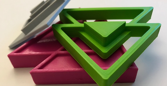 Logos des Projekt 3D-erleben in pink, grün und silber